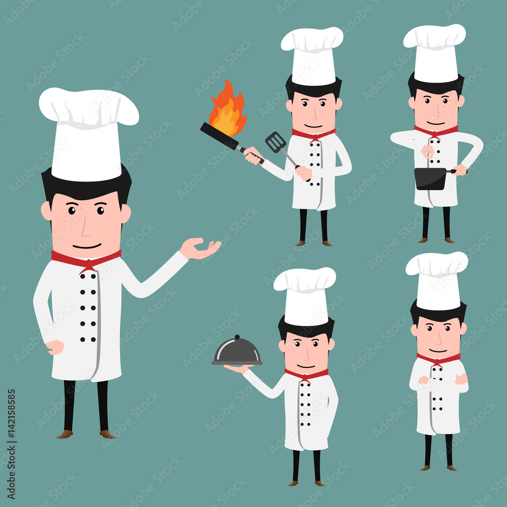 Funny chef cartoon characters in various poses with cookware, cooking cartoon chef collection vector illustration. Funny chef cartoon characters in various poses with cookware, cooking cartoon chef collection vector illustration.