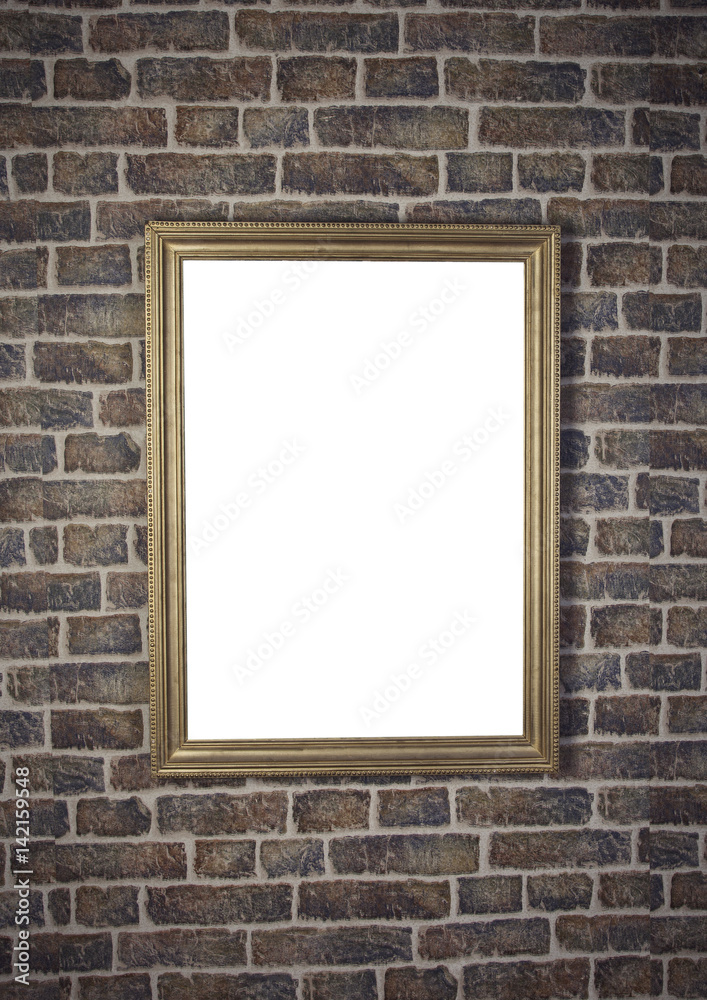 Empty white frame on a wall brick Empty white frame on a wall brick