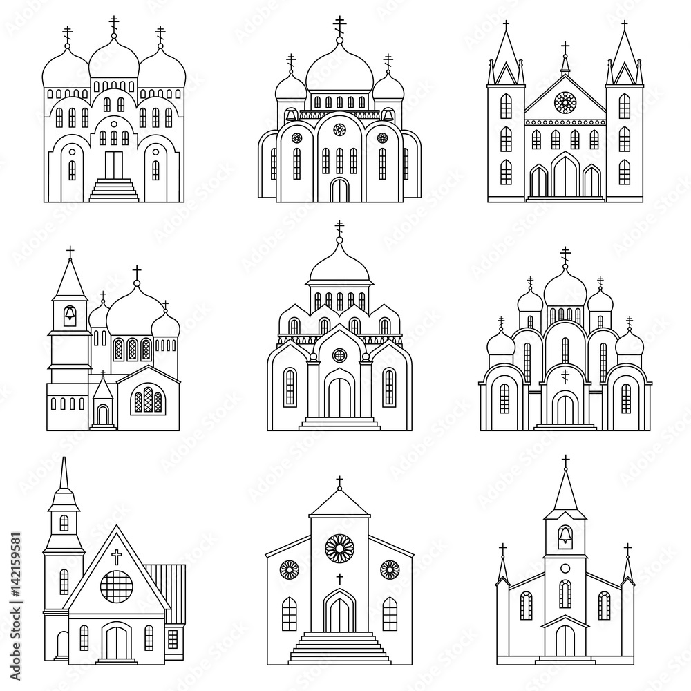 Church linear icons on white background