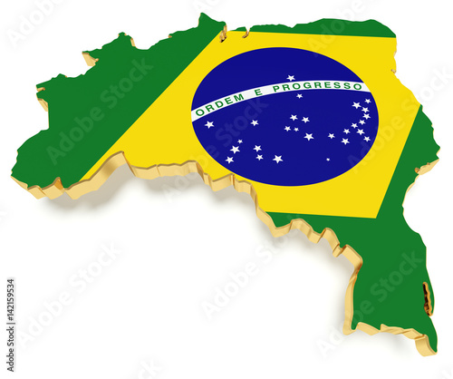 3d Illustration Brazil map with golden border