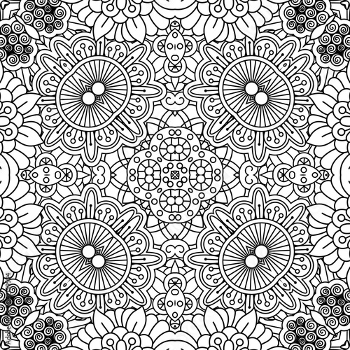 Linear black and white floral pattern