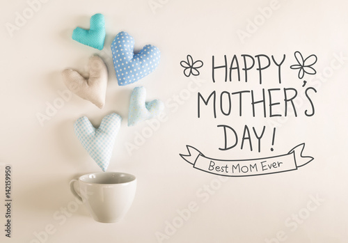 Mother's Day message with blue heart cushions