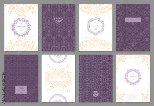 Retro creative card template with flourishes ornament elements and wreaths. Background for invitation, announcement, brochure, wedding.