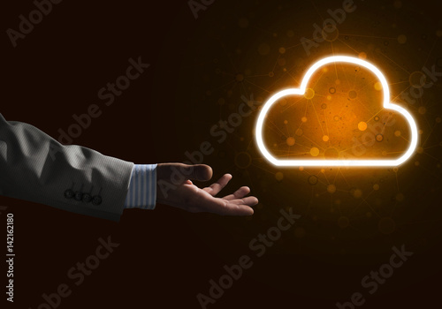 Digital cloud icon as symbol of wireless connection on dark background