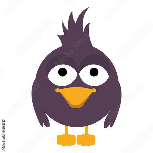 purple caricature bird animal with feathers vector illustration