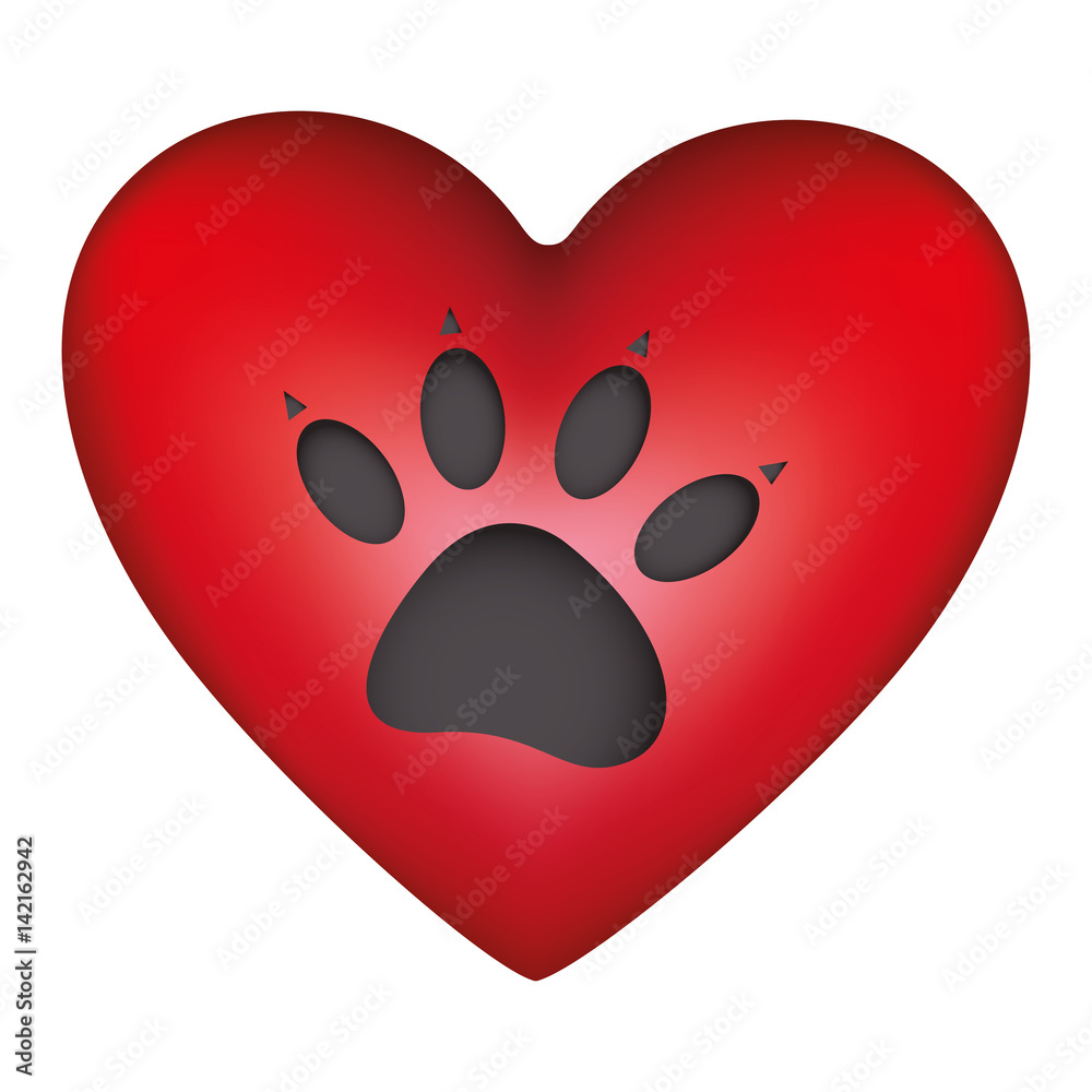 red heart shape with dog footprint icon vector illustration red heart shape with dog footprint icon vector illustration
