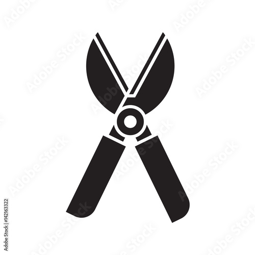 Garden pruner icon in outline design. Plant secateurs or gardening scissors silhouette vector illustration.