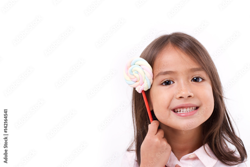 cute little girl with sweet colorful marshmallow cute little girl with sweet colorful marshmallow