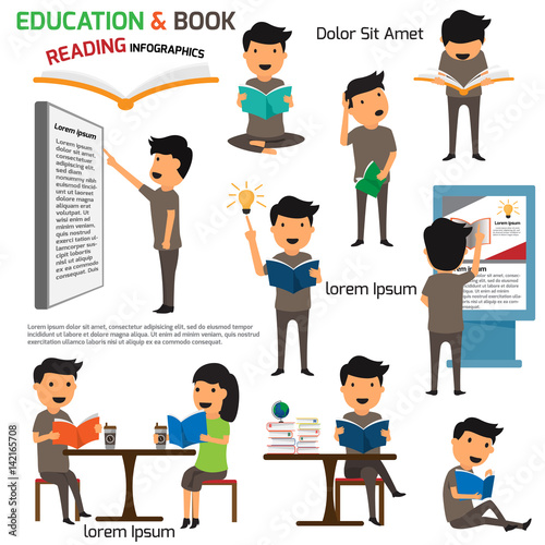 Read and Education infographics elements. Activities in reading a book with education concept vector illustration.