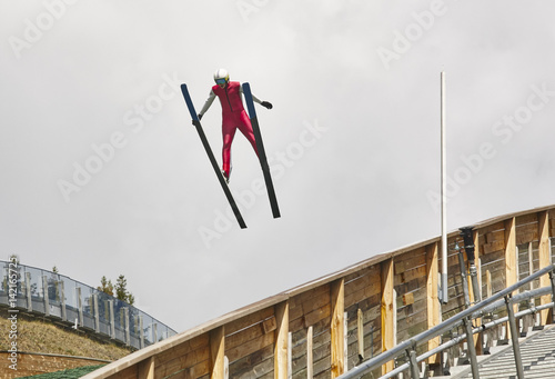 Ski jump. Artificial track. Sport background. Norwegian summer.