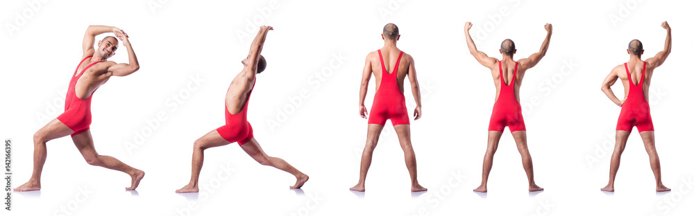 Young wrestler isolated on the white