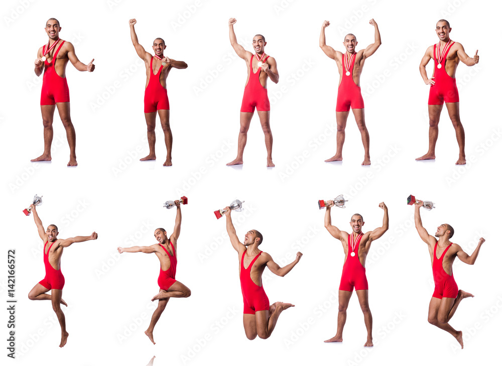 Young wrestler isolated on the white Young wrestler isolated on the white