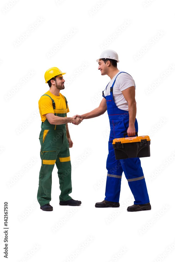 Two workers isolated on the white background Two workers isolated on the white background