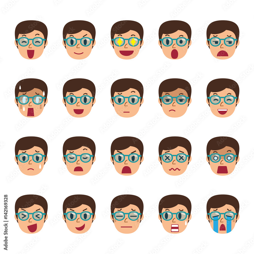 Set of a man faces showing different emotions Set of a man faces showing different emotions