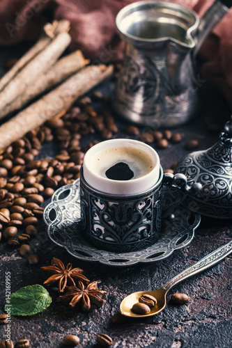Turkish coffee in metal cup