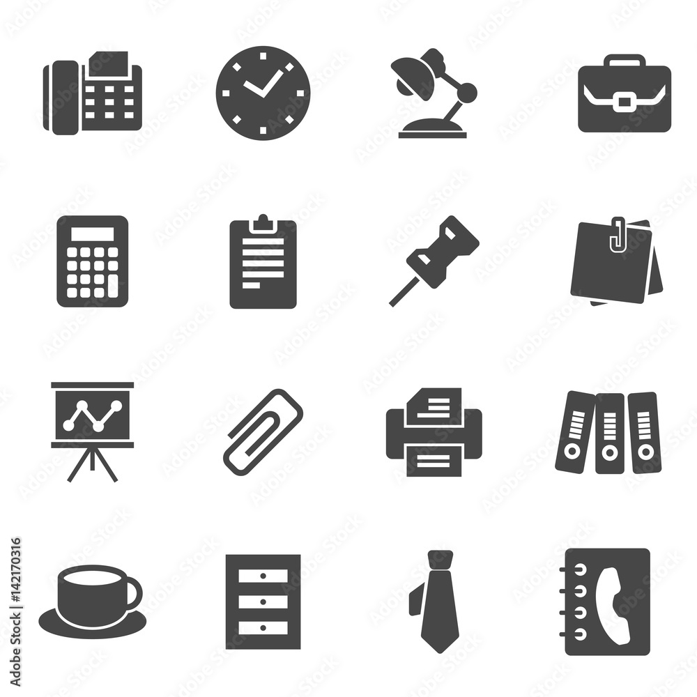 Vector black office icons set Vector black office icons set