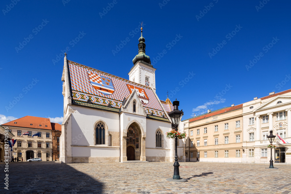 St.Mark's church in St.Mark's square in upper town called Gornij Grad - historical part of Zagreb, Croatia.
