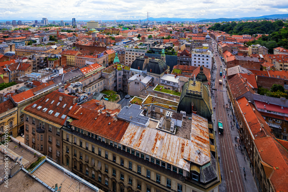 bird's-eye view of ilica street in Zagreb, Croatia.