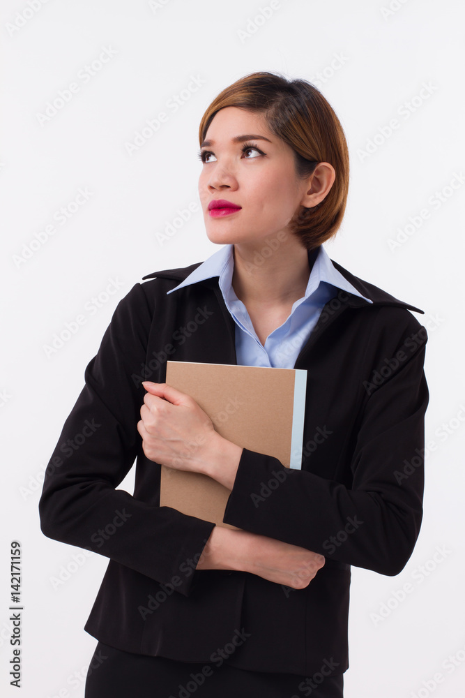 confident businesswoman, secretary, accountant looking up confident businesswoman, secretary, accountant looking up