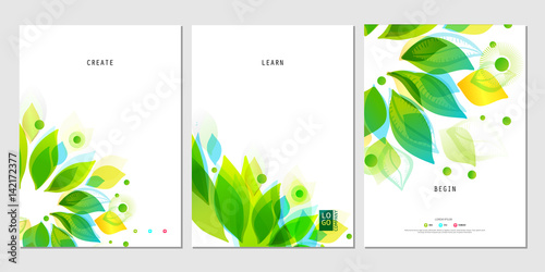 Set of business posters with abstract leaf