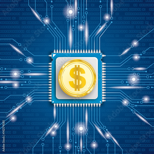 Golden Dollar Coin Microchip Processor Lights