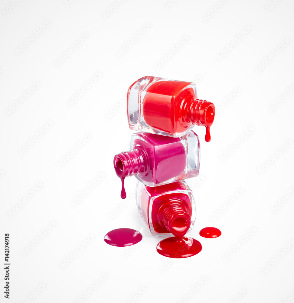 Stack of bottles with spilled nail polish Stack of bottles with spilled nail polish