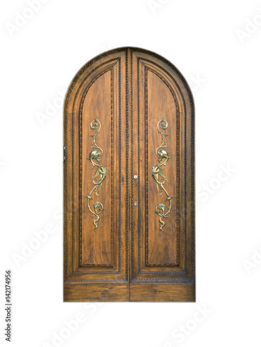 Wooden door in an old Italian house, isolated on white background, clipping path.