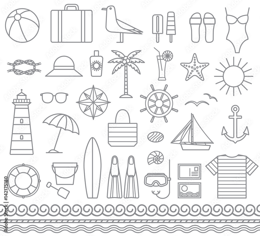 Sea and summer outline vector silhouette icons 1 Sea and summer outline vector silhouette icons 1