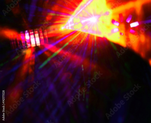 Obraz na płótnie Lighting disco with bright beams of searchlight, laser show. w salonie