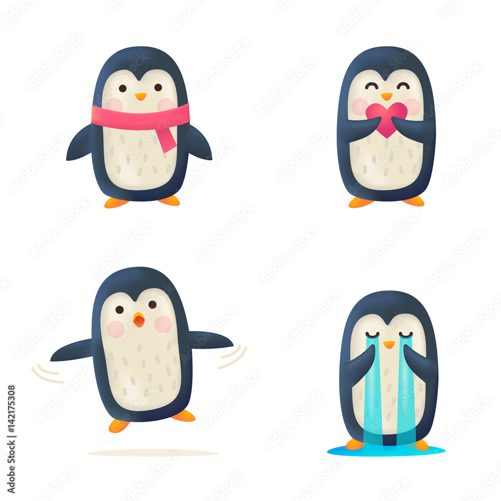 Fototapeta premium Set of cute penguin isolated. Vector illustration cartoon style.