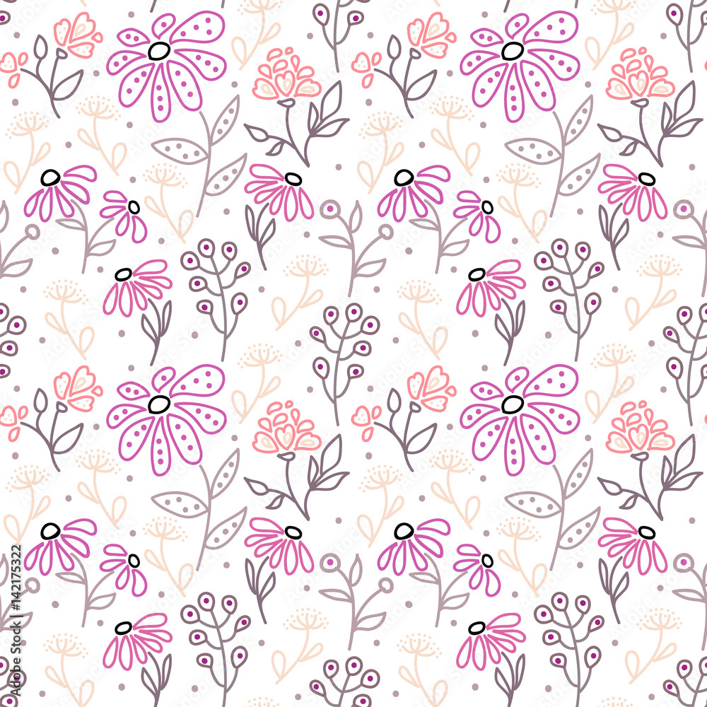 Seamless pattern with abstract contour flowers on a white background. Seamless pattern with abstract contour flowers on a white background.