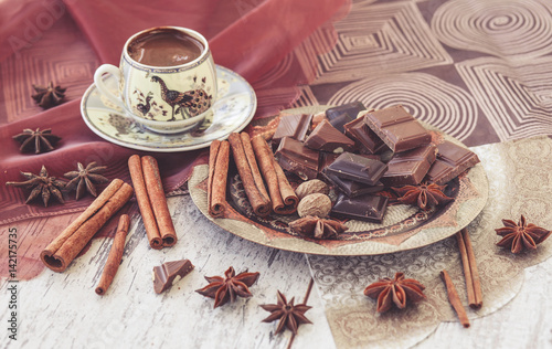 Turkish coffee chocolate and spices toned