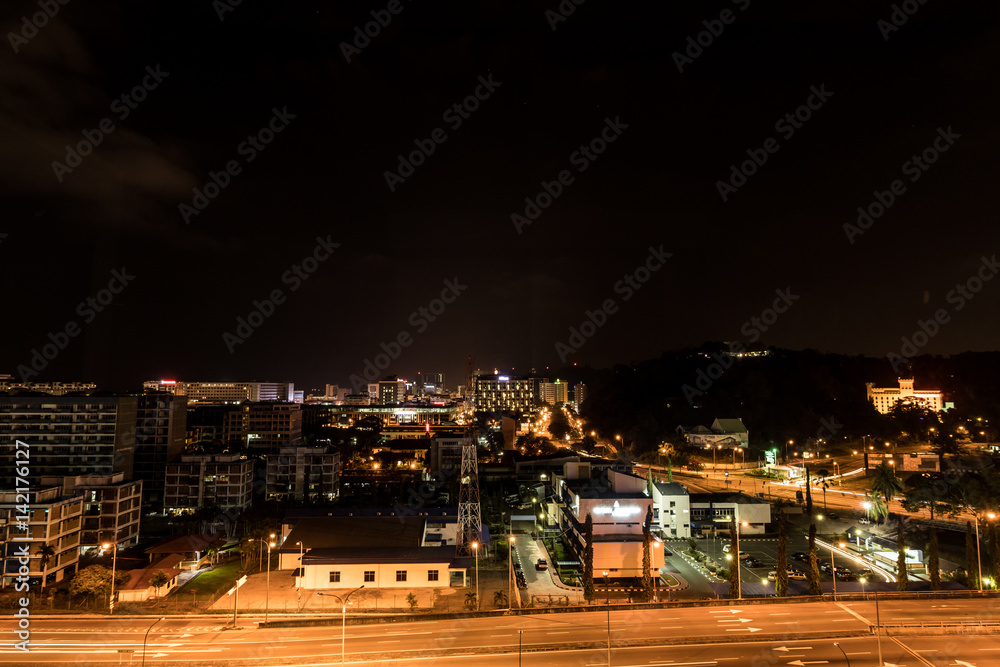 Kota Kinabalu city at night, evening scene in Malaysia. Stock Photo