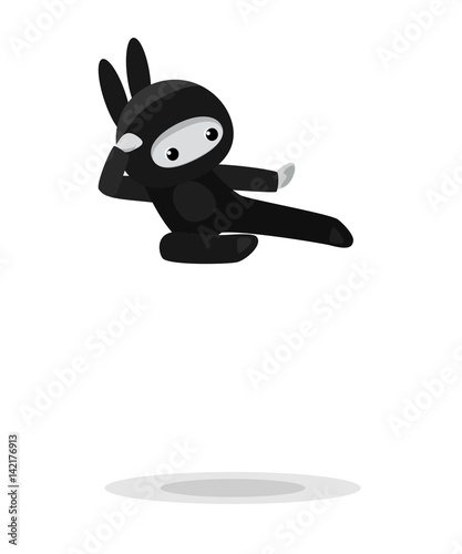 Flying cute bunny ninja isolated on white background