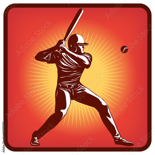 Graphics icon of baseball player with bat and ball 