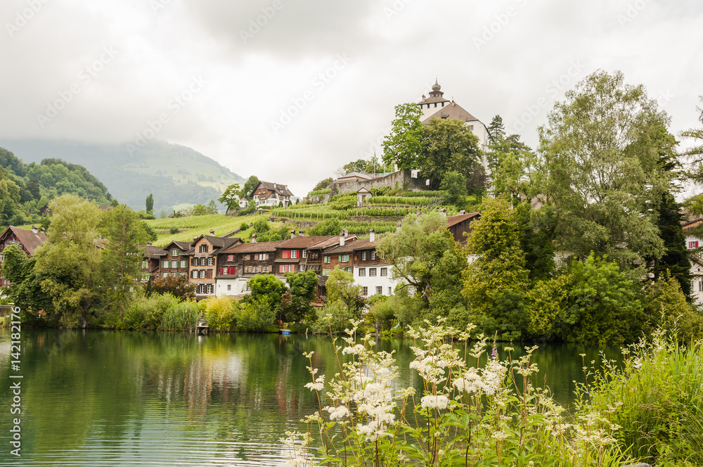 Werdenberg, Altstadt, Buchs, Stadt, Schloss, See, Uferweg, Spazerweig, Wanderweg, Altstadthäuser, Sommer, Rheintal, Schweiz