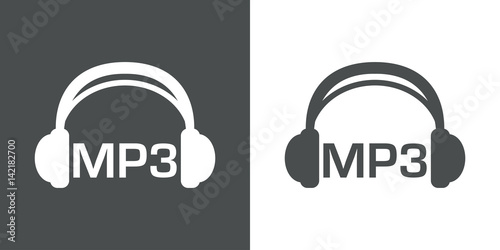 Icono plano auriculares con texto MP3 gris y blanco