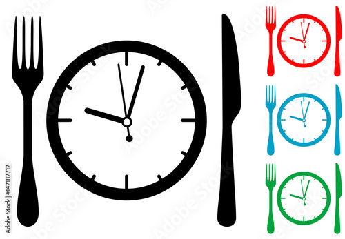 Icono plano cubiertos alrededor del reloj varios colores
