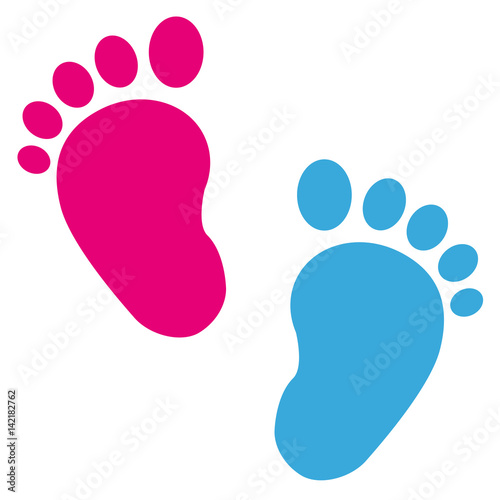 Icono plano pies de bebé rosa y azul