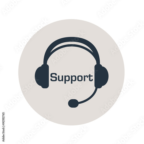 Icono plano Support en auriculares con microfono en circulo gris