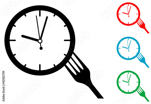 Icono plano tenedor con reloj varios colores