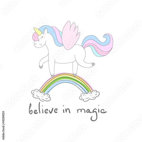 Cute unicorn print for kids. believe in magic card