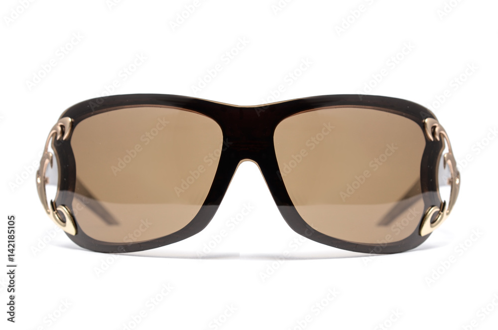 Sunglasses in an iron frame with brown glass isolated on white