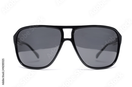 Sunglasses in black frame with black glass isolated on white