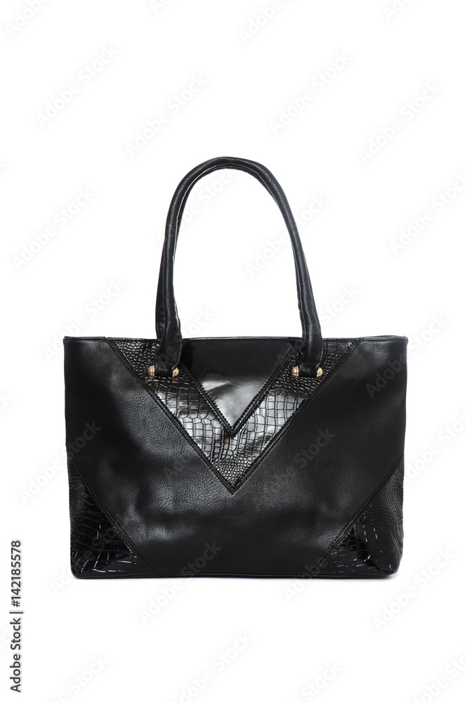 Large leather black bag isolated on white