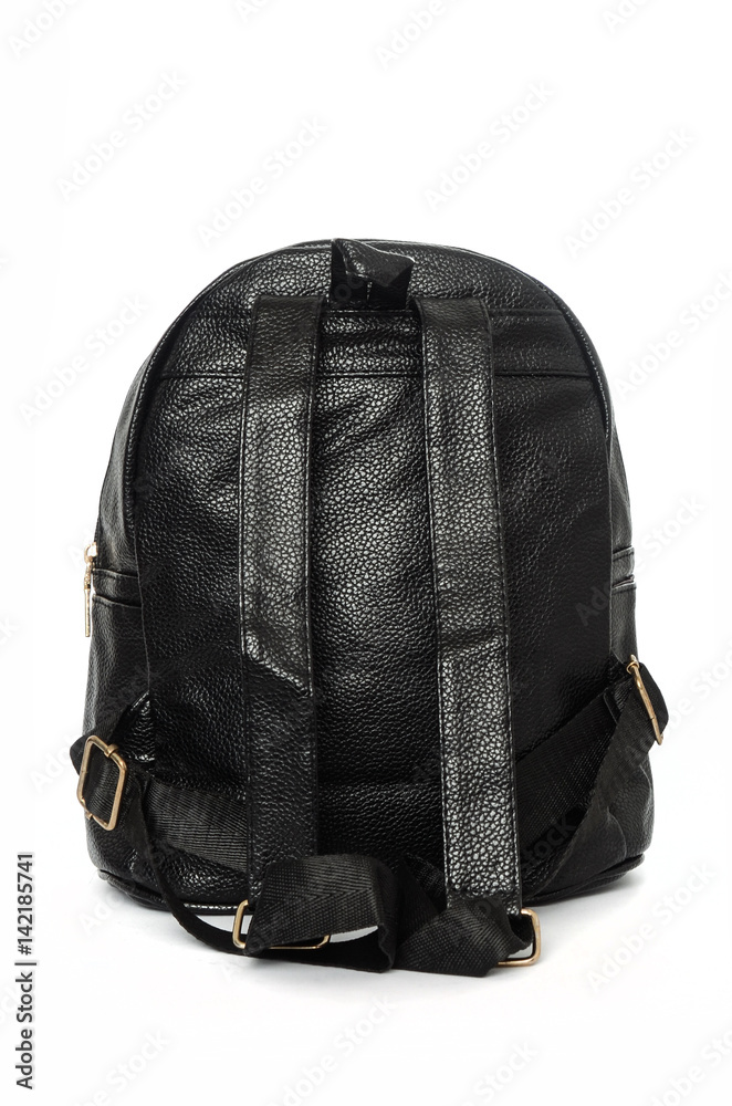 Fototapeta premium Black leather backpack isolated on white