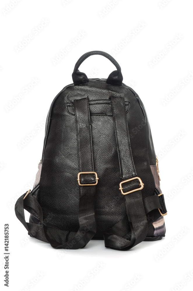 Black leather backpack isolated on white