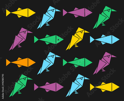 Pattern colored birds and fishes for kids apparel