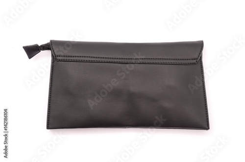 Black leather clutch isolated on white