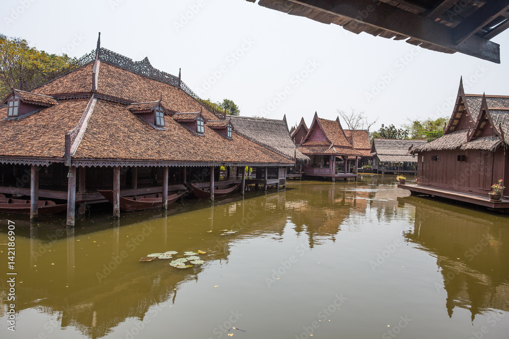 SAMUT PRAKAN, THAILAND, MARCH, 6, 2017 - Floating Market in Ancient City Park, Muang Boran, Samut Prakan province, Thailand SAMUT PRAKAN, THAILAND, MARCH, 6, 2017 - Floating Market in Ancient City Park, Muang Boran, Samut Prakan province, Thailand